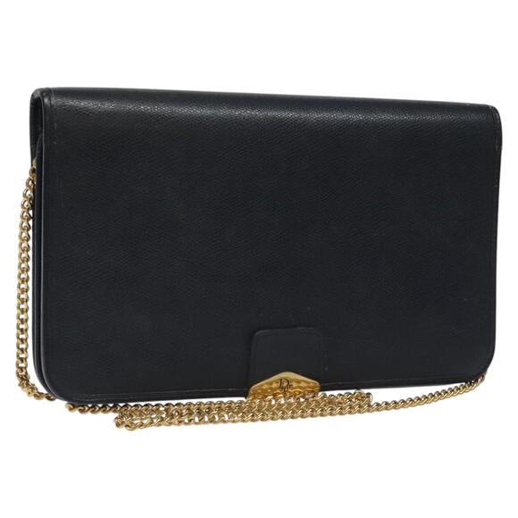 DIOR Chain Shoulder Bag Leather Navy Gold - Picture 1 of 16